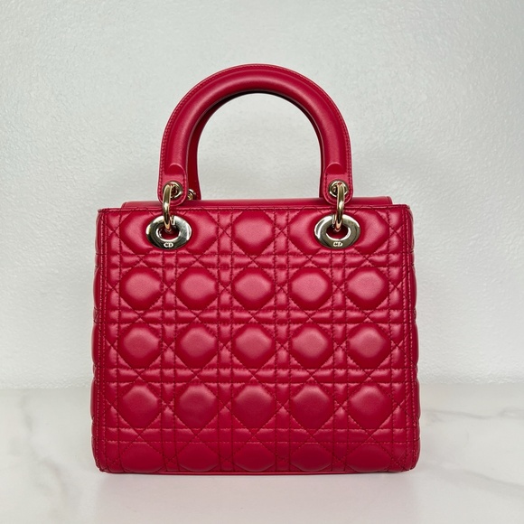 Dior Red Medium Lady Dior Handbag - Picture 2 of 9